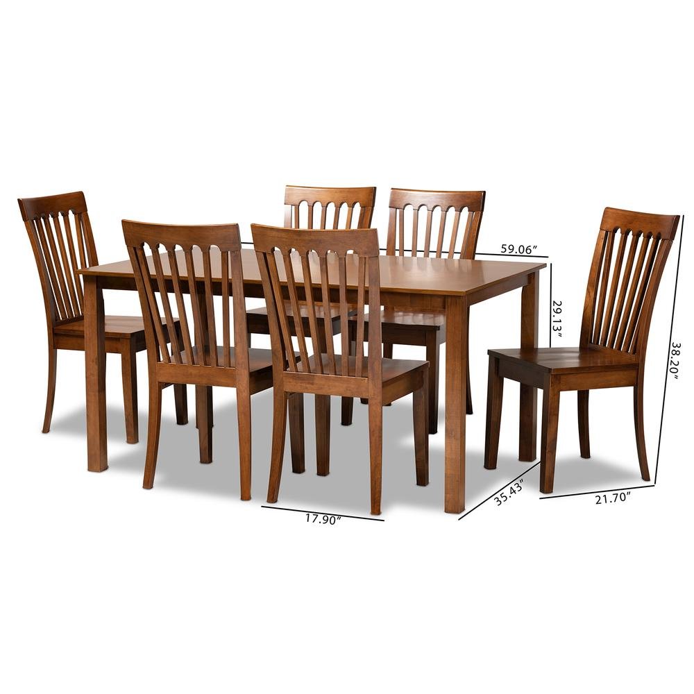 Erion Modern and Contemporary Walnut Brown Finished Wood 7-Piece Dining Set