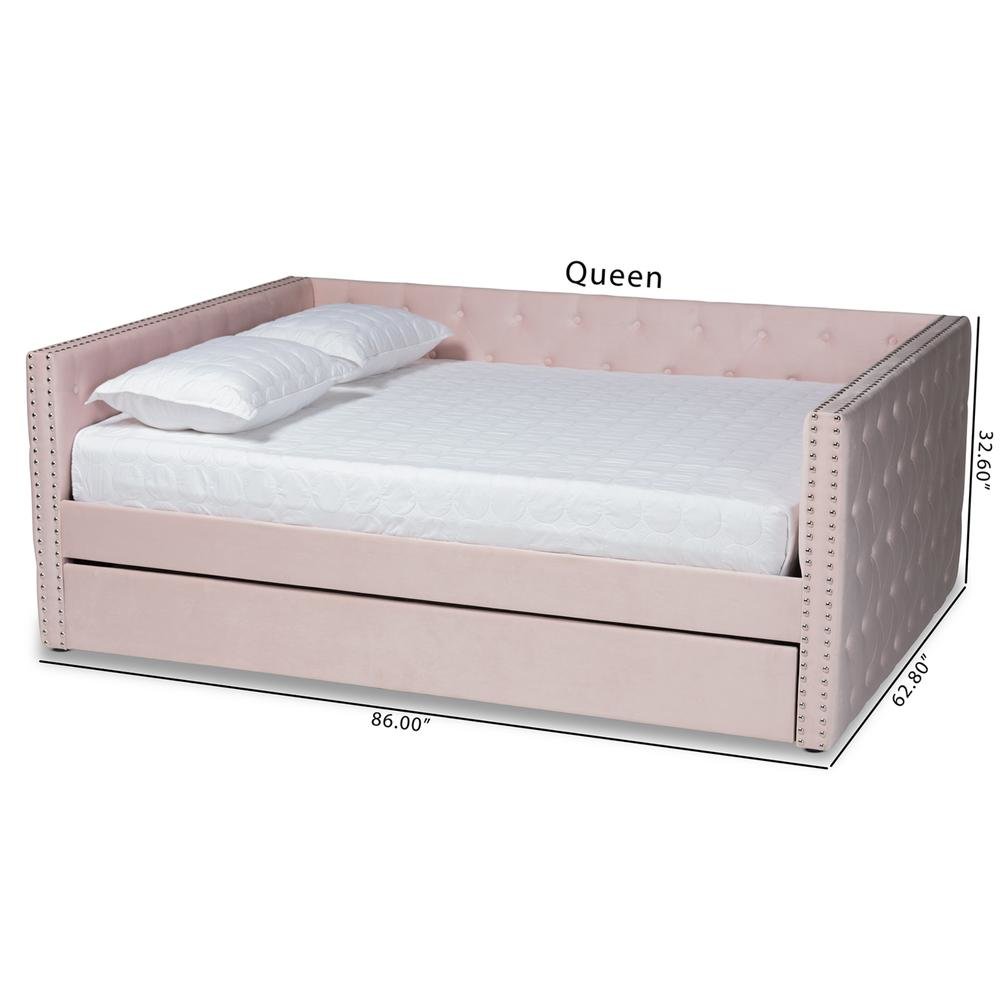 Pink Velvet Fabric Upholstered Full Size Daybed with Trundle