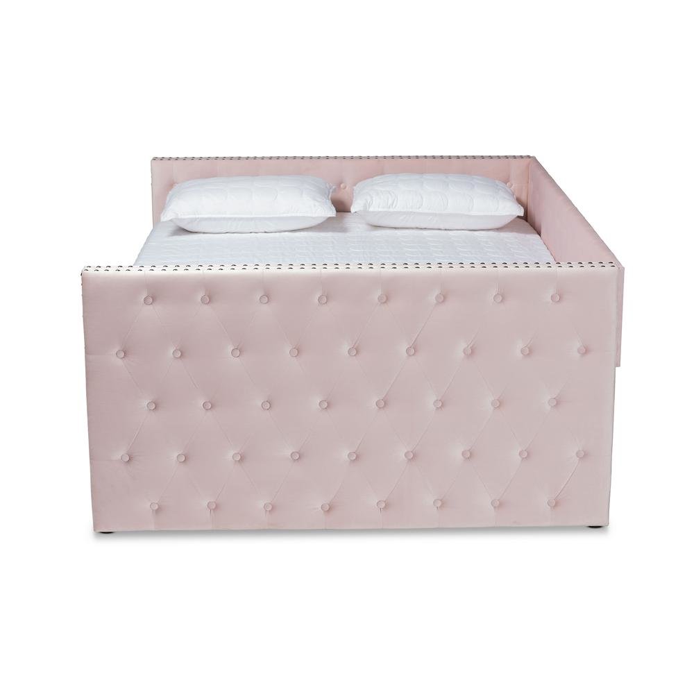 Pink Velvet Fabric Upholstered Full Size Daybed with Trundle