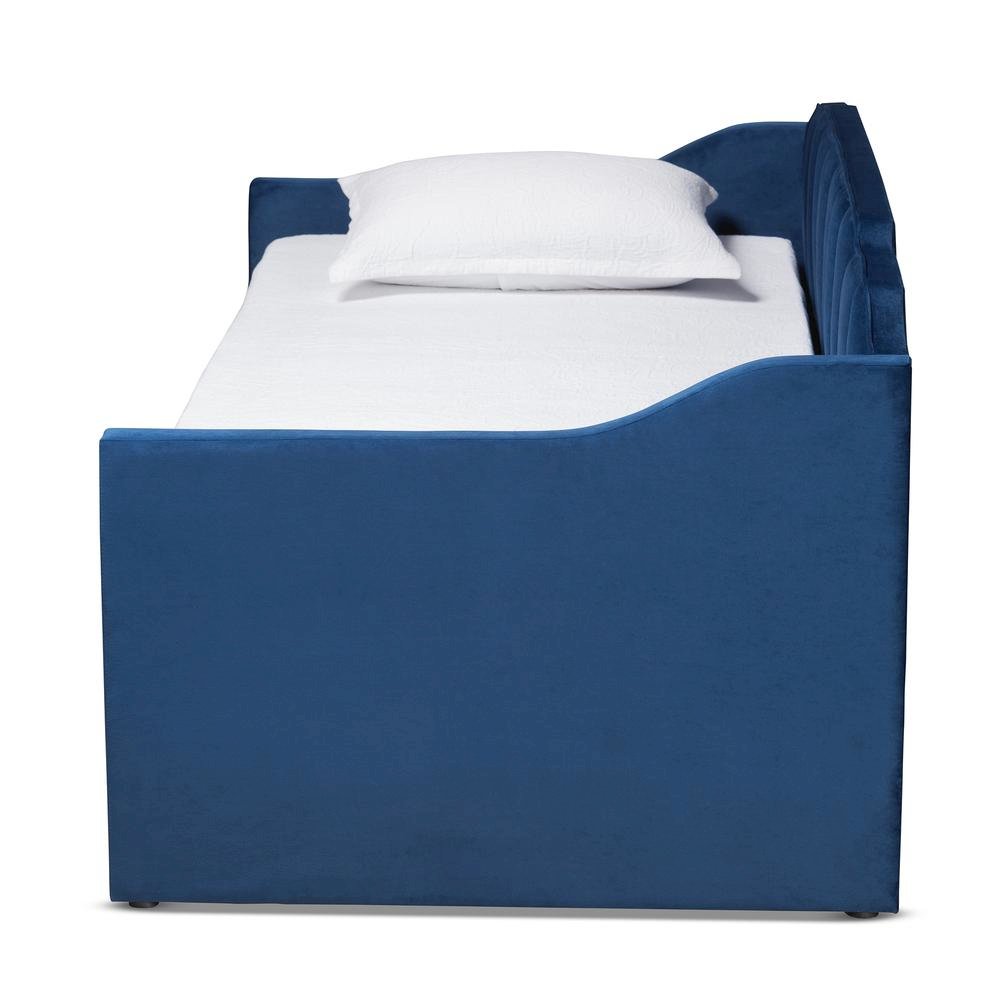 Navy Blue Velvet Fabric Upholstered Twin Size Daybed with Trundle