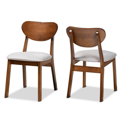 Grey Fabric Upholstered and Walnut Brown Finished Wood 2-Piece Dining Chair Set