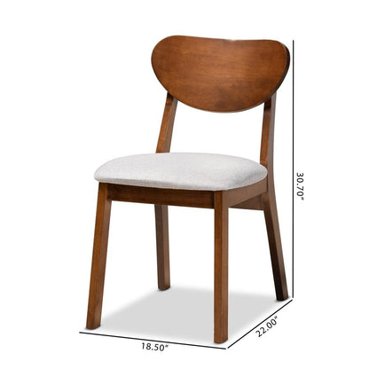 Grey Fabric Upholstered and Walnut Brown Finished Wood 2-Piece Dining Chair Set
