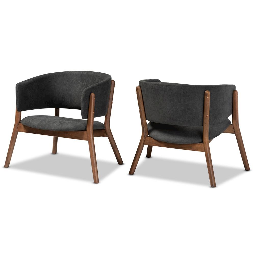 Walnut Brown Finished Wood 2-Piece Living Room Accent Chair Set