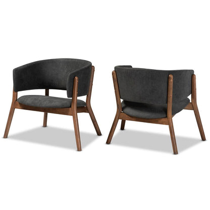 Walnut Brown Finished Wood 2-Piece Living Room Accent Chair Set