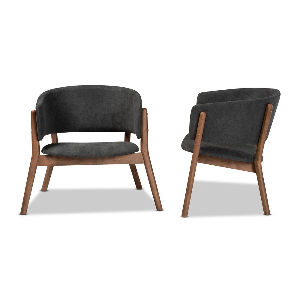 Walnut Brown Finished Wood 2-Piece Living Room Accent Chair Set