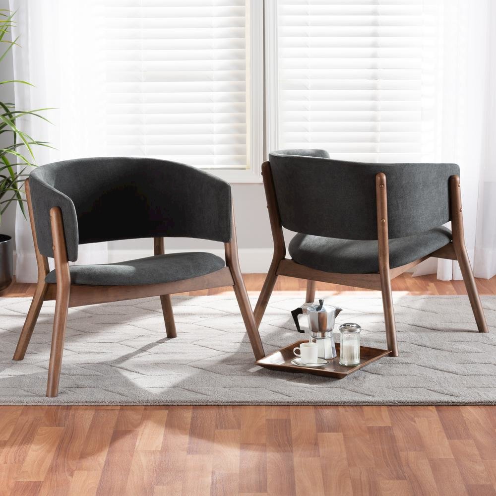 Walnut Brown Finished Wood 2-Piece Living Room Accent Chair Set