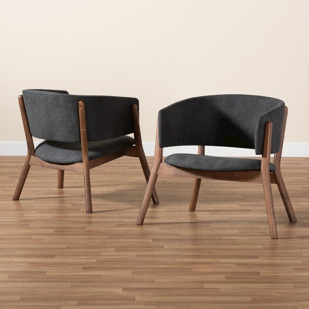 Walnut Brown Finished Wood 2-Piece Living Room Accent Chair Set