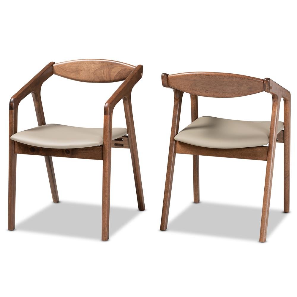 Leather Upholstered and Walnut Brown Finished Wood 2-Piece Dining Chair Set