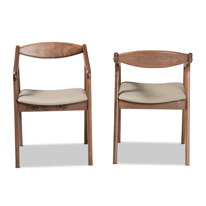 Leather Upholstered and Walnut Brown Finished Wood 2-Piece Dining Chair Set