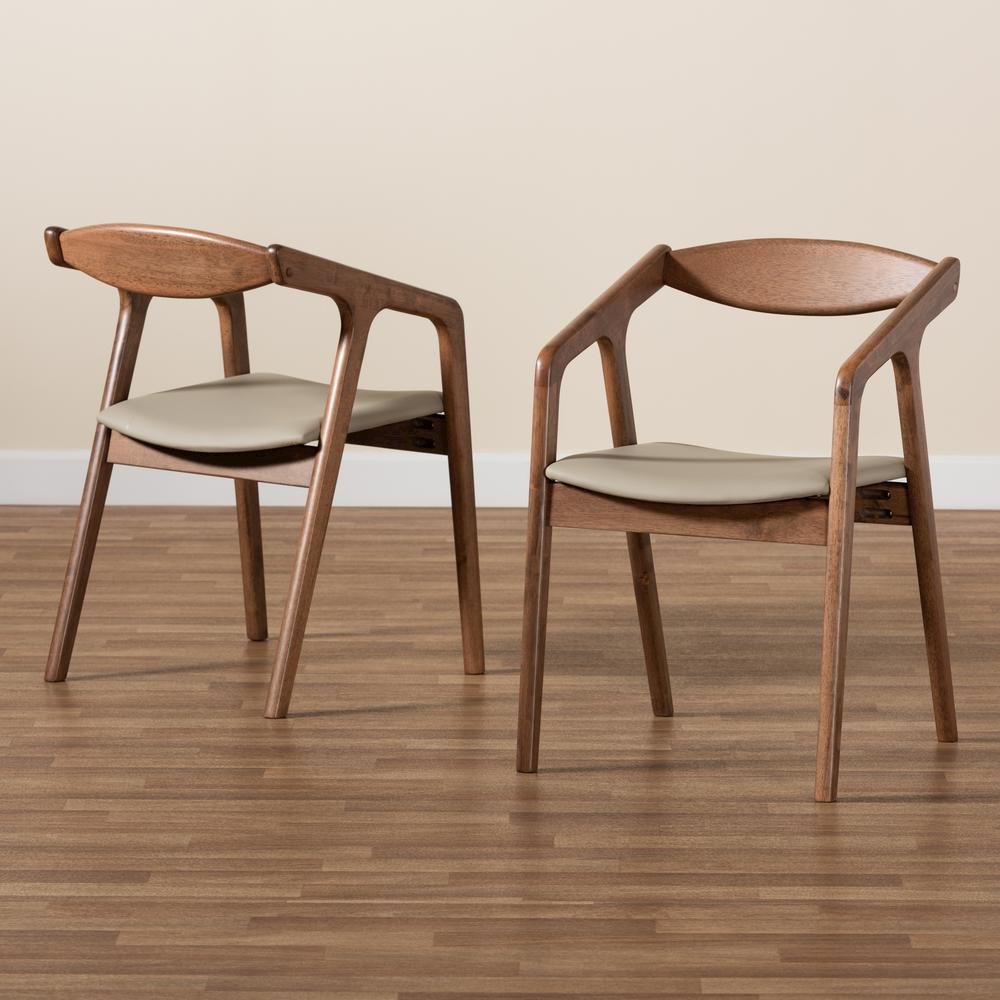 Leather Upholstered and Walnut Brown Finished Wood 2-Piece Dining Chair Set