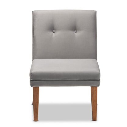 Grey Velvet Upholstered and Walnut Brown Finished Wood Dining Chair