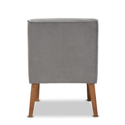 Grey Velvet Upholstered and Walnut Brown Finished Wood Dining Chair