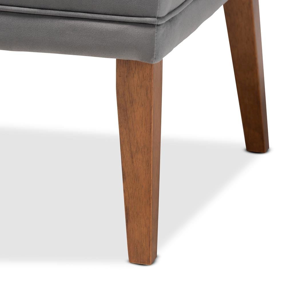 Grey Velvet Upholstered and Walnut Brown Finished Wood Dining Chair