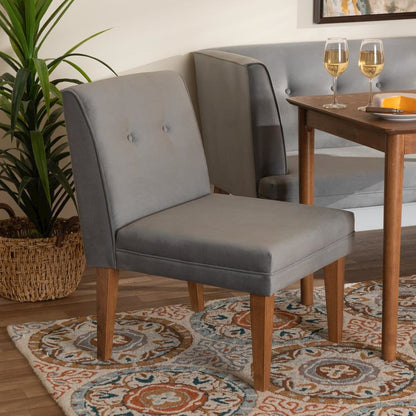 Grey Velvet Upholstered and Walnut Brown Finished Wood Dining Chair