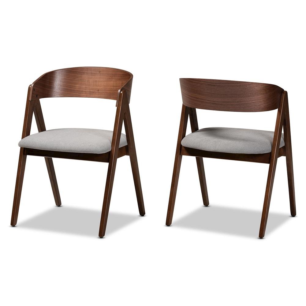 Grey Fabric Upholstered and Walnut Brown Finished Wood 2-Piece Dining Chair Set