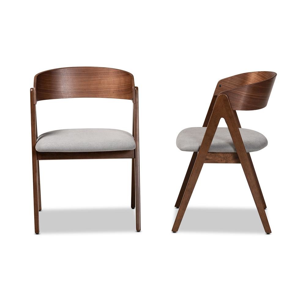 Grey Fabric Upholstered and Walnut Brown Finished Wood 2-Piece Dining Chair Set