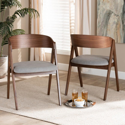 Grey Fabric Upholstered and Walnut Brown Finished Wood 2-Piece Dining Chair Set