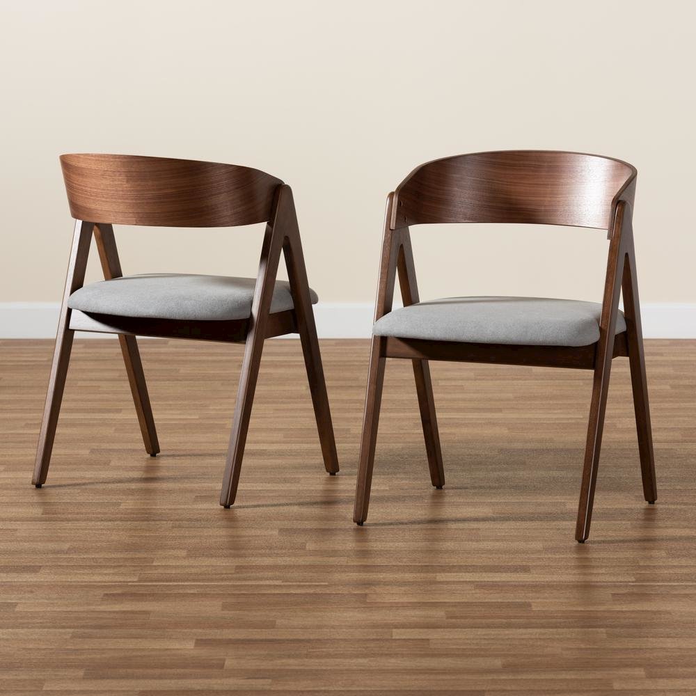 Grey Fabric Upholstered and Walnut Brown Finished Wood 2-Piece Dining Chair Set