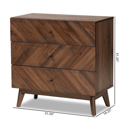 Hartman Mid-Century Modern Walnut Brown Finished Wood 3-Drawer Storage Chest