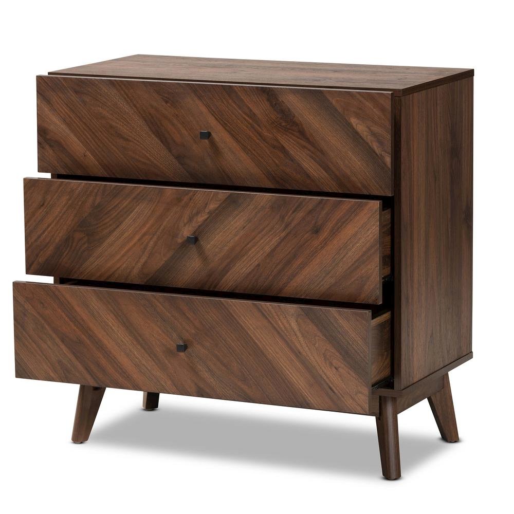 Hartman Mid-Century Modern Walnut Brown Finished Wood 3-Drawer Storage Chest