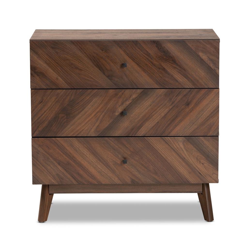 Hartman Mid-Century Modern Walnut Brown Finished Wood 3-Drawer Storage Chest