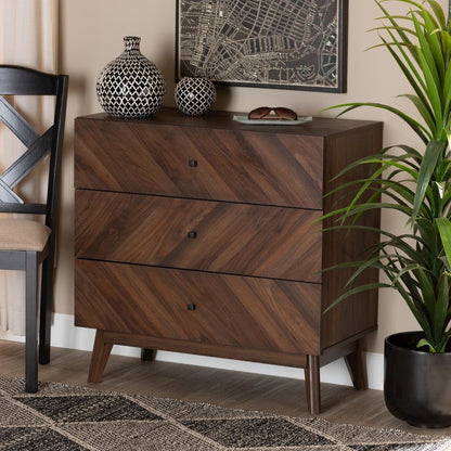 Hartman Mid-Century Modern Walnut Brown Finished Wood 3-Drawer Storage Chest