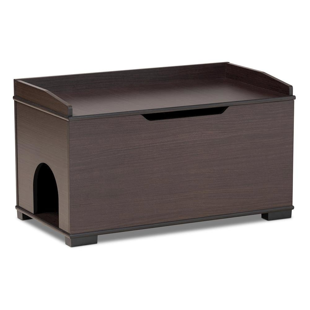 Dark Brown Finished Wood Cat Litter Box Cover House