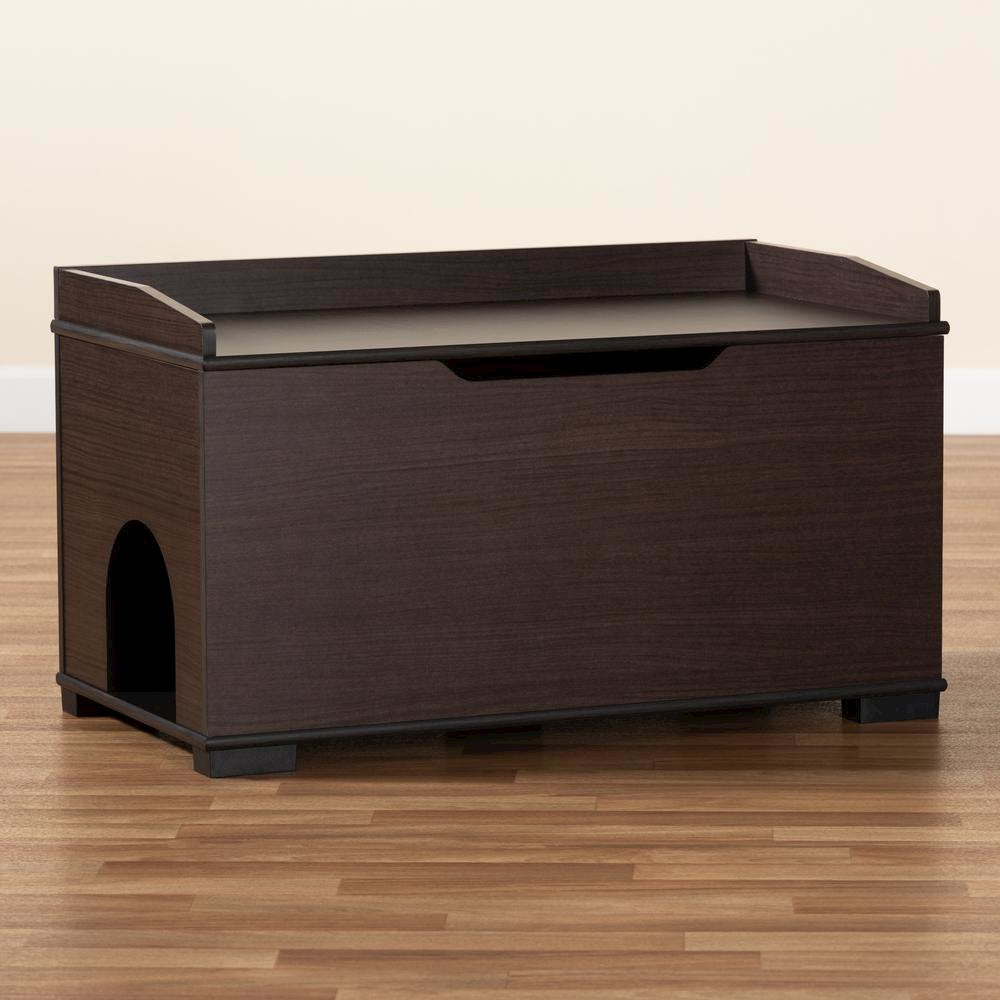 Dark Brown Finished Wood Cat Litter Box Cover House