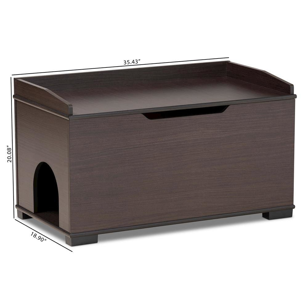 Dark Brown Finished Wood Cat Litter Box Cover House