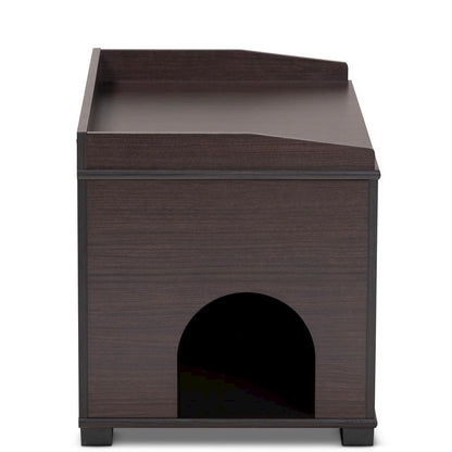 Dark Brown Finished Wood Cat Litter Box Cover House