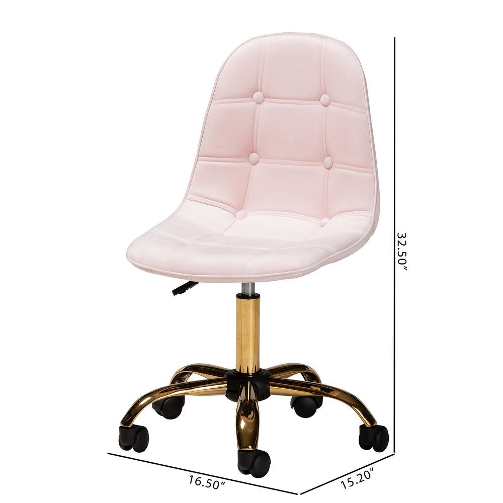 Glam and Luxe Blush Pink Velvet Fabric and Gold Metal Swivel Office chair