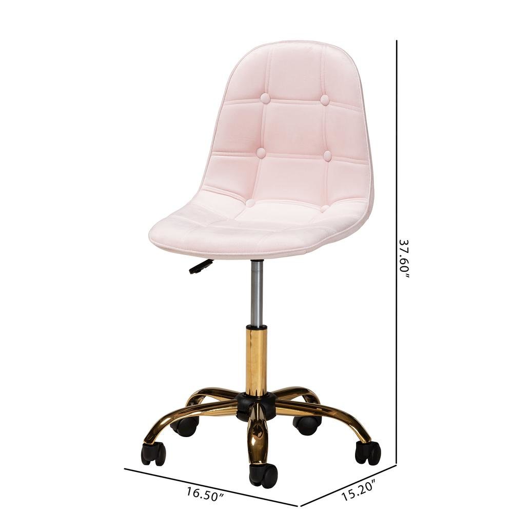 Glam and Luxe Blush Pink Velvet Fabric and Gold Metal Swivel Office chair