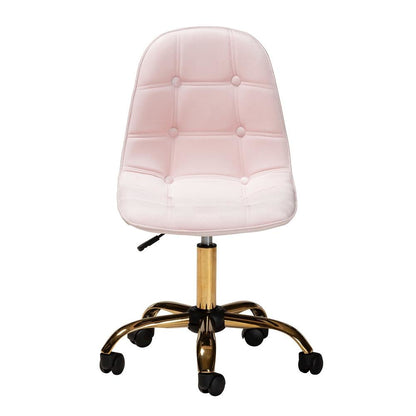 Glam and Luxe Blush Pink Velvet Fabric and Gold Metal Swivel Office chair