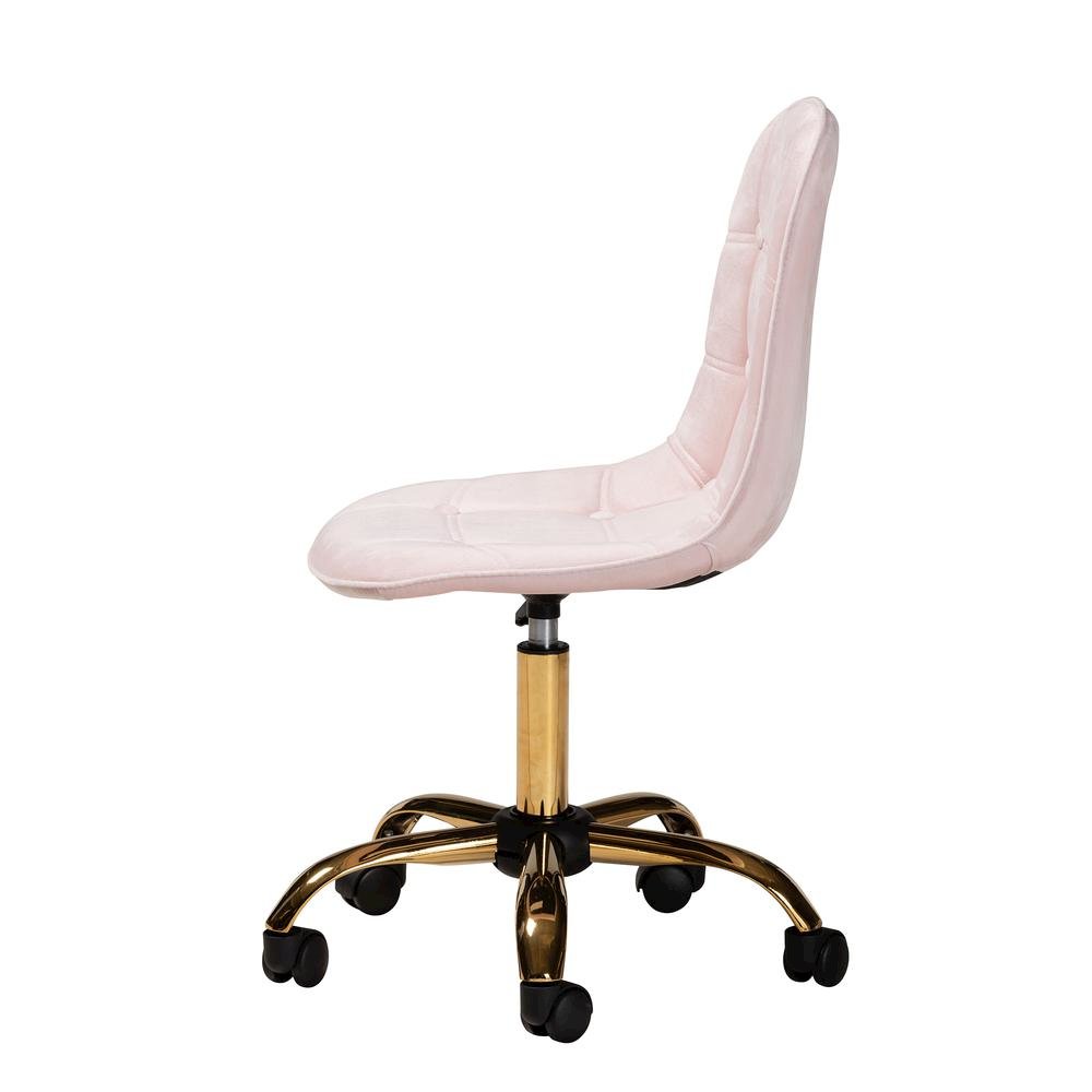 Glam and Luxe Blush Pink Velvet Fabric and Gold Metal Swivel Office chair