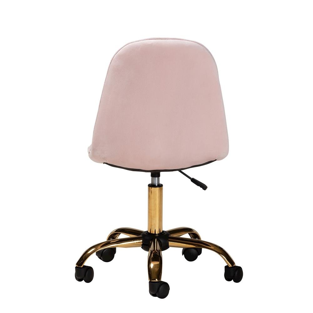 Glam and Luxe Blush Pink Velvet Fabric and Gold Metal Swivel Office chair
