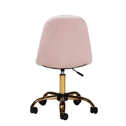 Glam and Luxe Blush Pink Velvet Fabric and Gold Metal Swivel Office chair