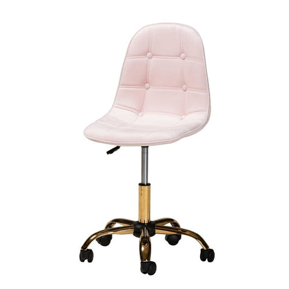Glam and Luxe Blush Pink Velvet Fabric and Gold Metal Swivel Office chair