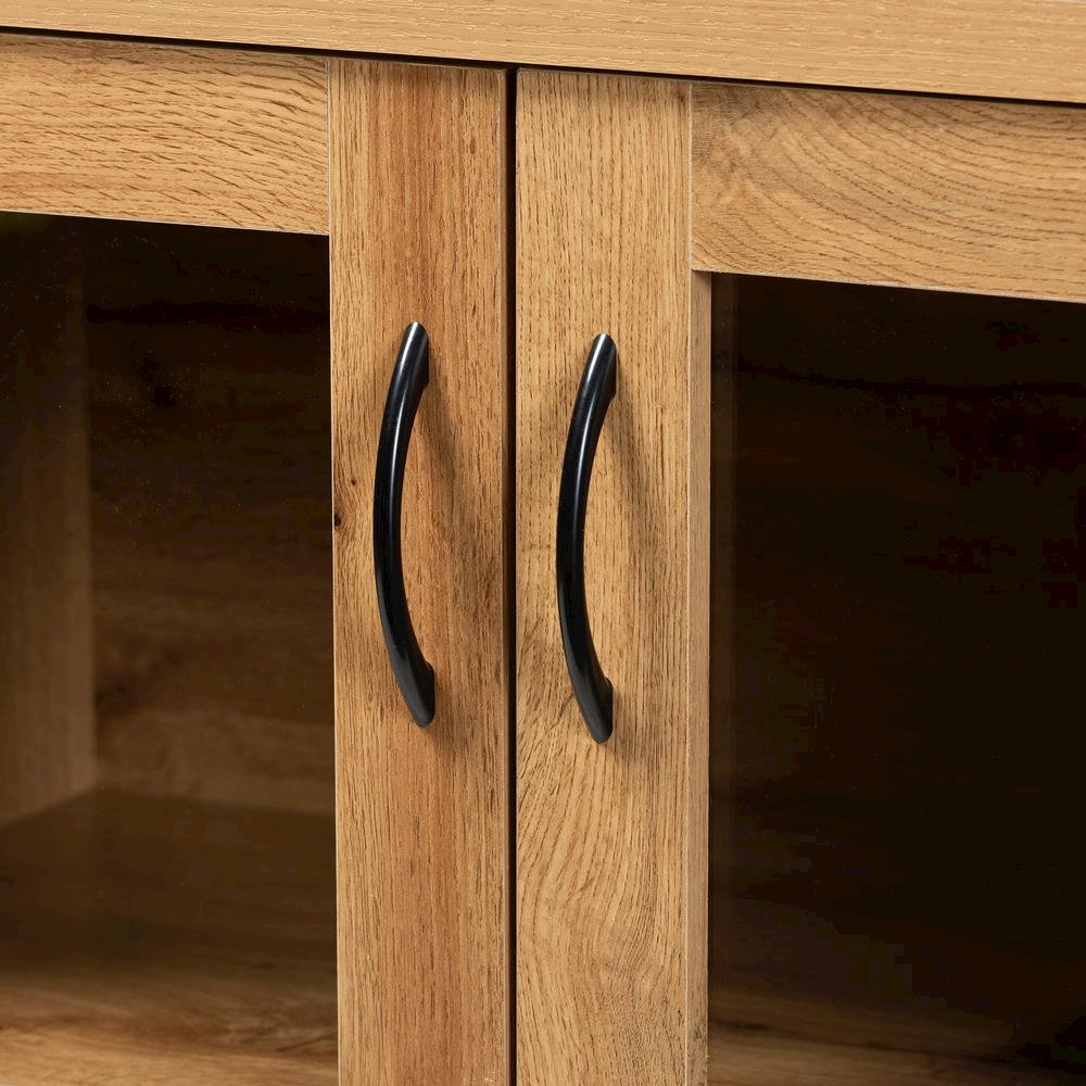 Oak Brown Finished Wood 2-Door Storage Cabinet with Glass Doors
