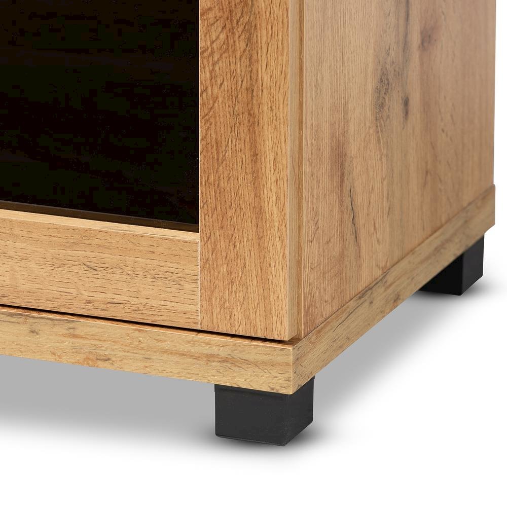 Oak Brown Finished Wood 2-Door Storage Cabinet with Glass Doors