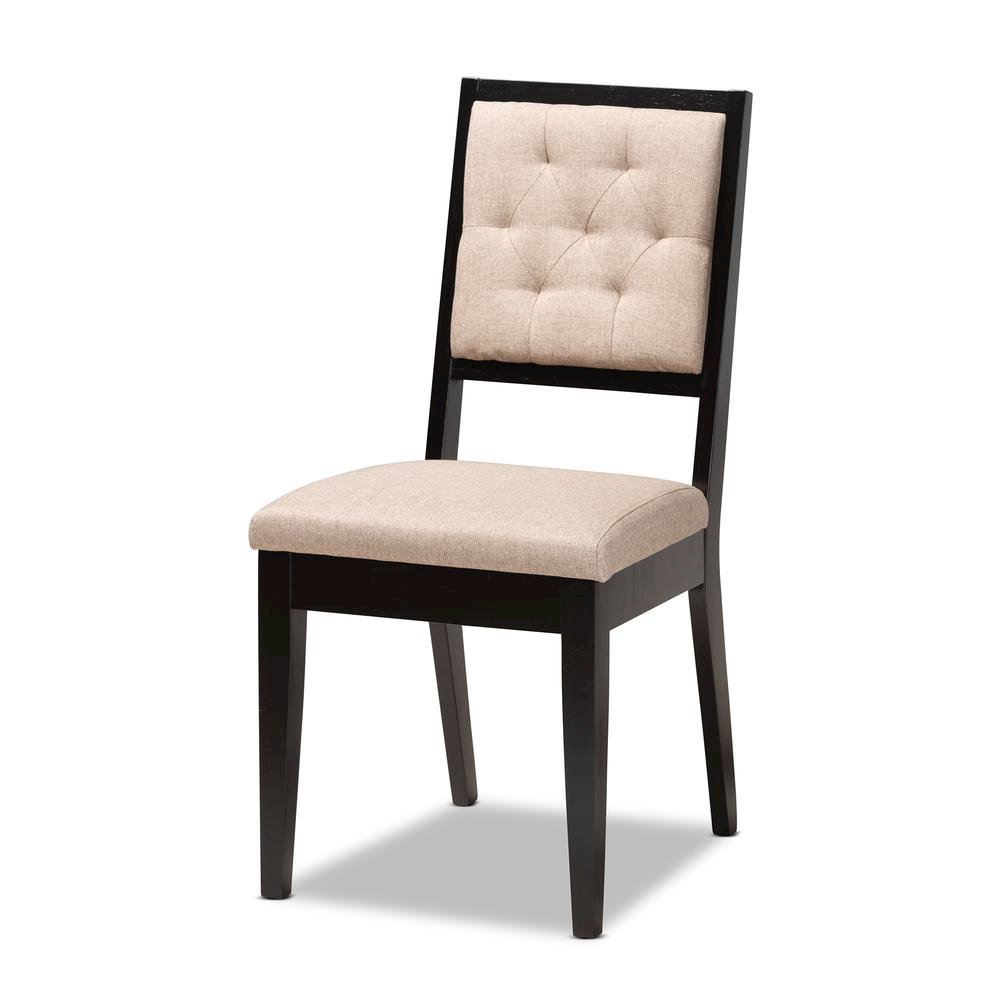 Sand Fabric Upholstered and Dark Brown Finished Wood 7-Piece Dining Set