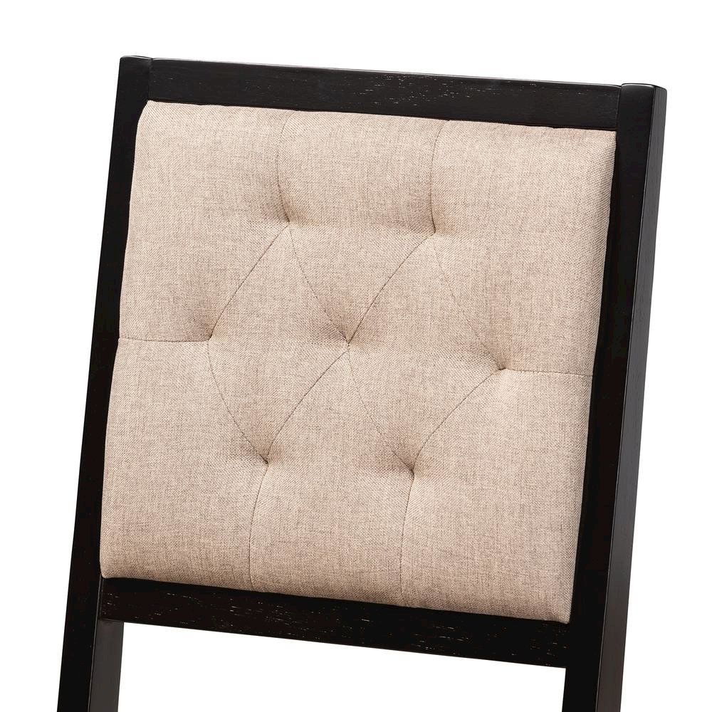Sand Fabric Upholstered and Dark Brown Finished Wood 7-Piece Dining Set