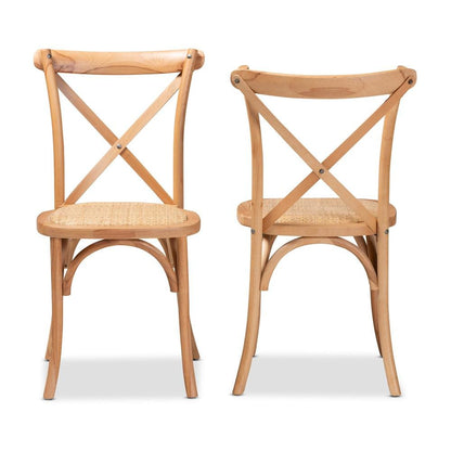 Tartan Mid-Century Modern Brown Woven Rattan and Wood 2-Piece Dining Chair Set