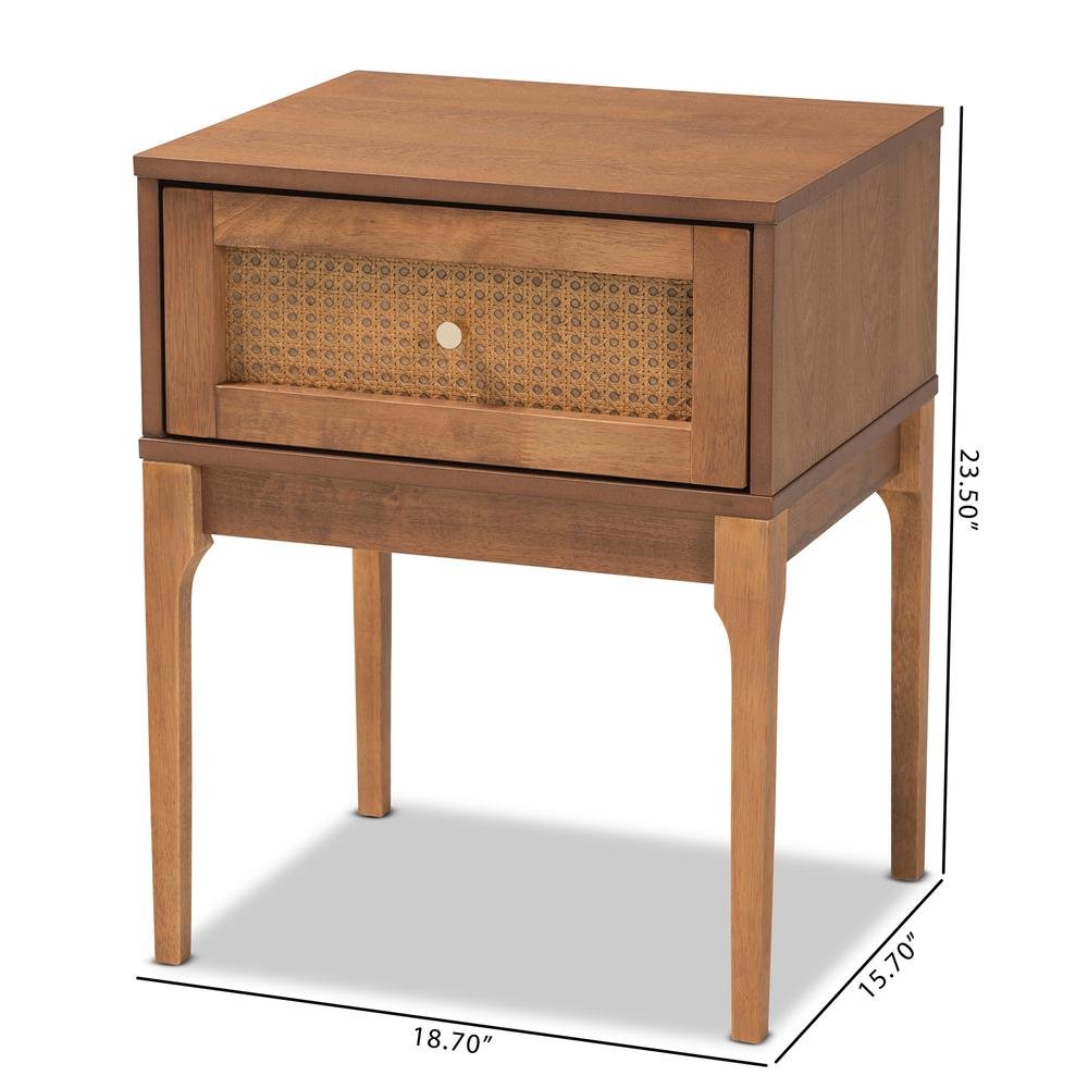 Ash Walnut Finished Wood and Rattan 1-Drawer Nightstand