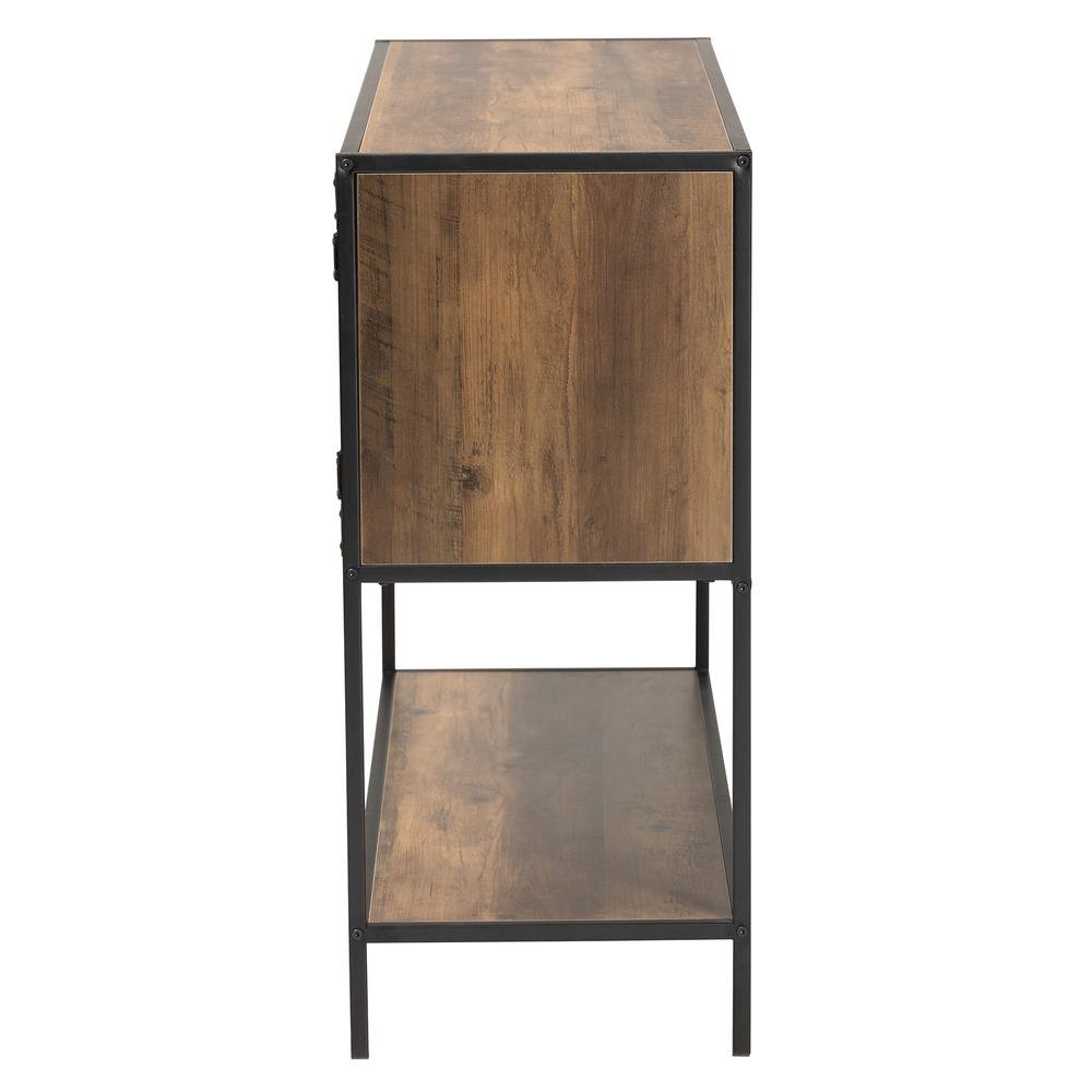 Industrial Walnut Brown Finished Wood and Black Metal 2-Door Sideboard