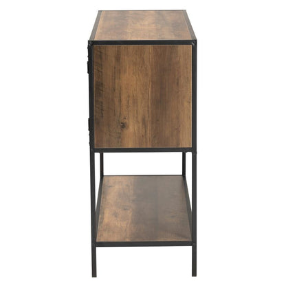 Industrial Walnut Brown Finished Wood and Black Metal 2-Door Sideboard