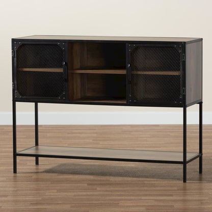 Industrial Walnut Brown Finished Wood and Black Metal 2-Door Sideboard
