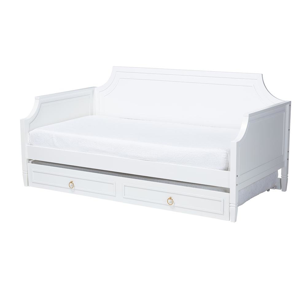 Traditional White Finished Wood Full Size Daybed with Twin Size trundle