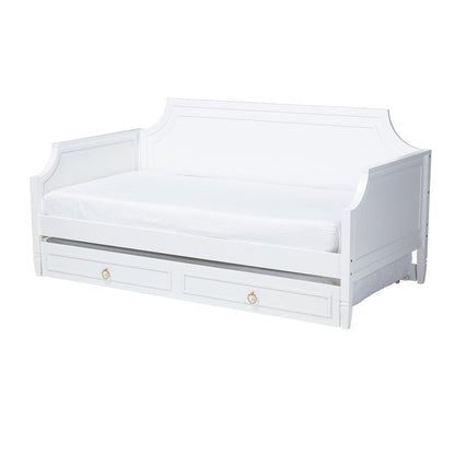 Traditional White Finished Wood Full Size Daybed with Twin Size trundle