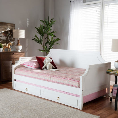 Traditional White Finished Wood Full Size Daybed with Twin Size trundle