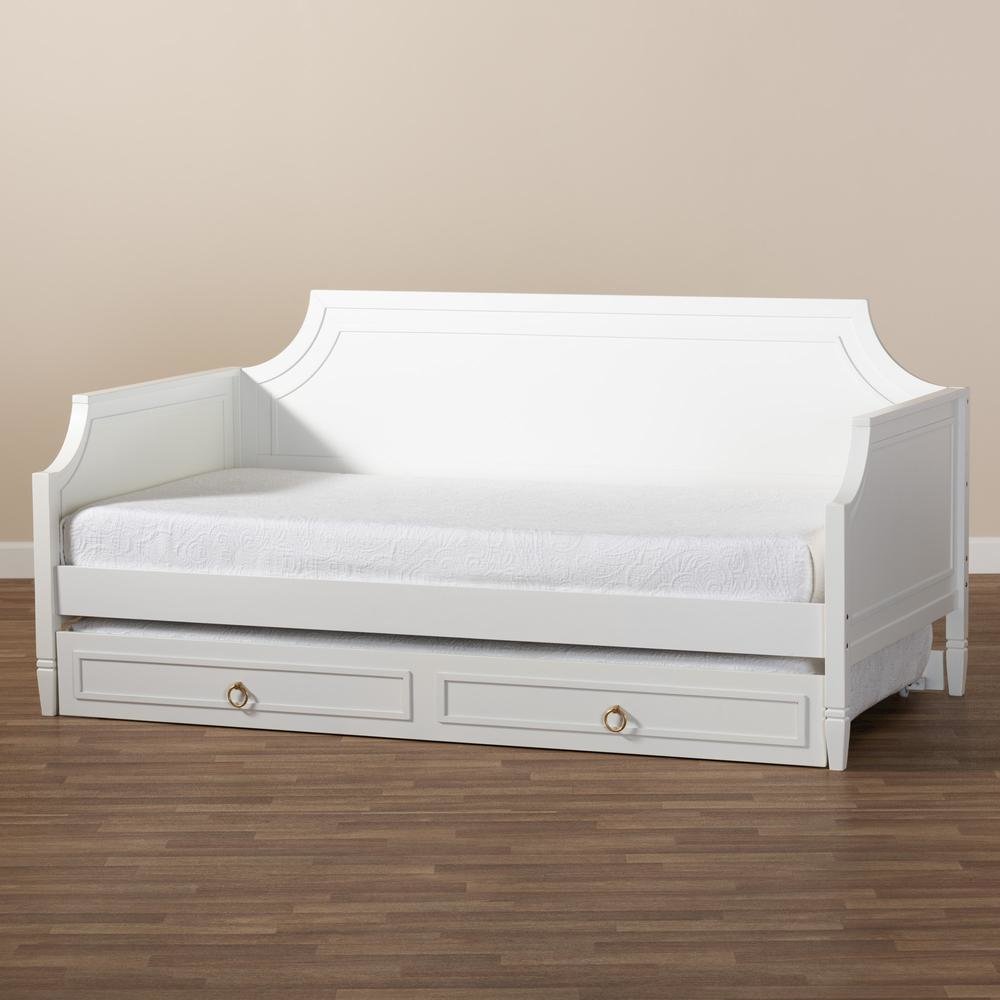 Traditional White Finished Wood Full Size Daybed with Twin Size trundle